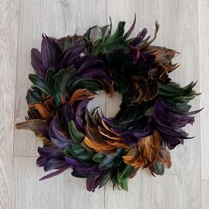 Feather Wreath Door Hanger Home Decor Wall Art Jewel Tones Mardi Gras 15 Inch